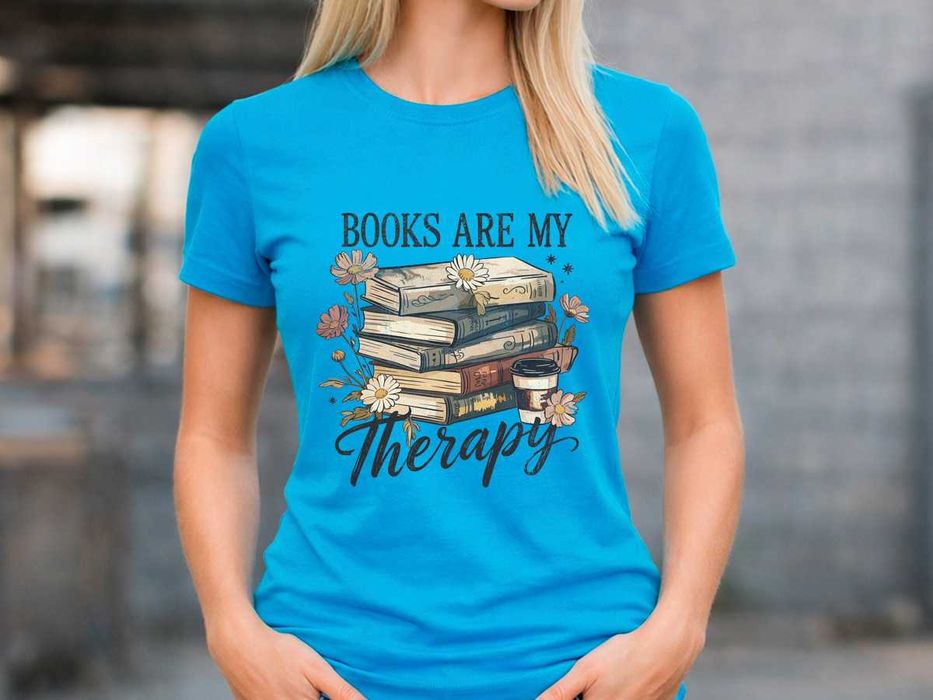 Дамска синя тениска „Books Are My Therapy“