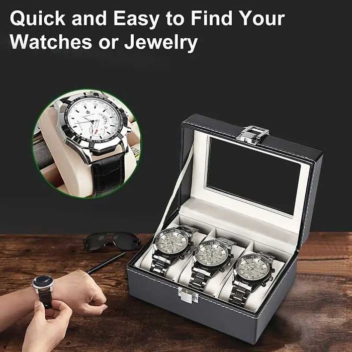 Луксозна кожена кутия за съхранение на часовници в различни размери
