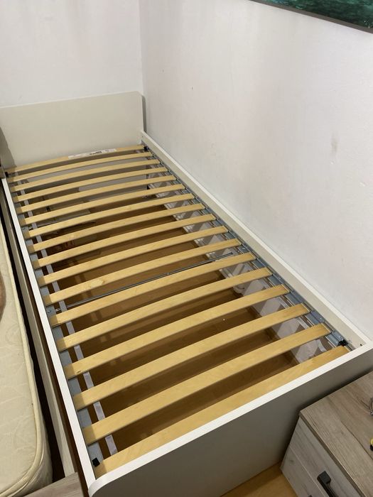 Cadru pat IKEA SLÄKT – alb, 90×200 cm + somieră + saltea cu arcuri