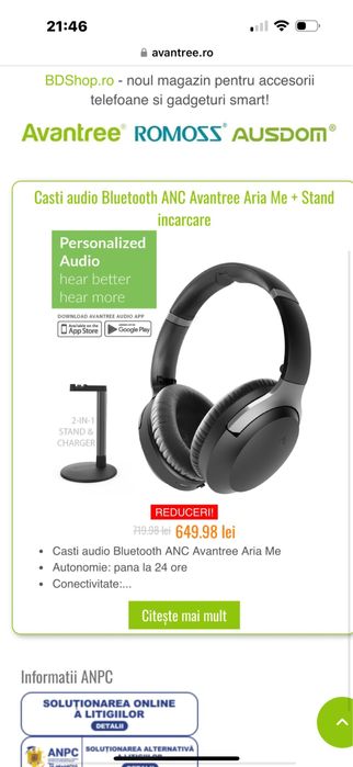 Casti Bluetooth Avantree Aria Me