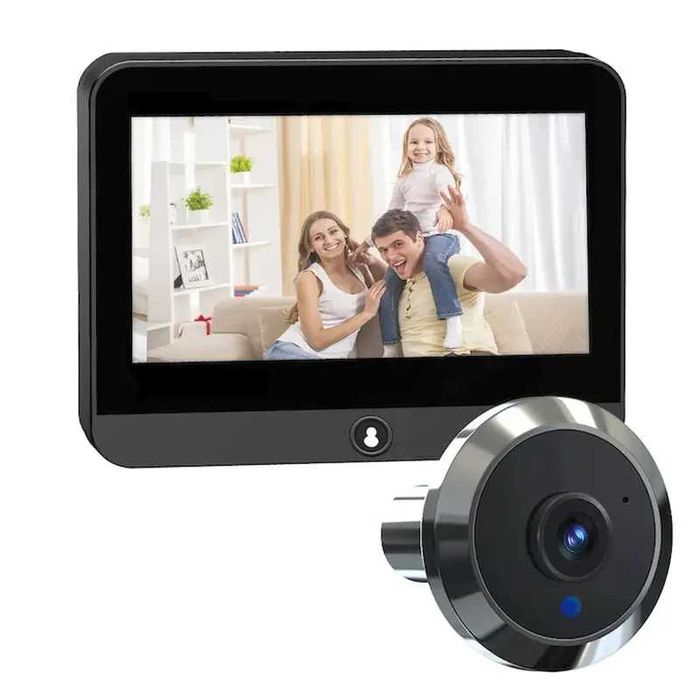 WiFi видео шпионка за врата с вътрешен дисплей, нощно виждане Tuya