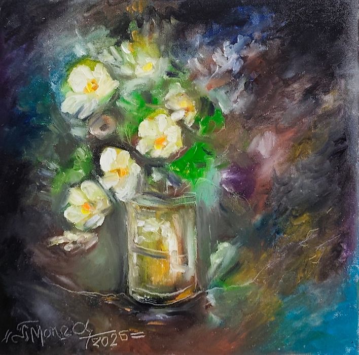 Flori în lumină tăcută – Pictură în ulei pe pânză