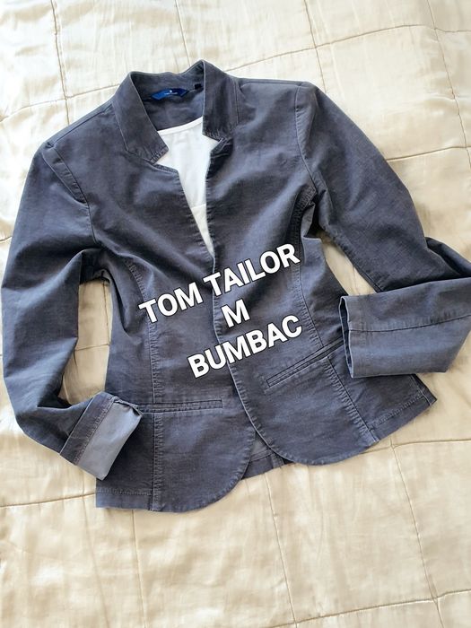 Tom Tailor sacou damă gri, M/L bumbac, elastic, casual office, raiat
