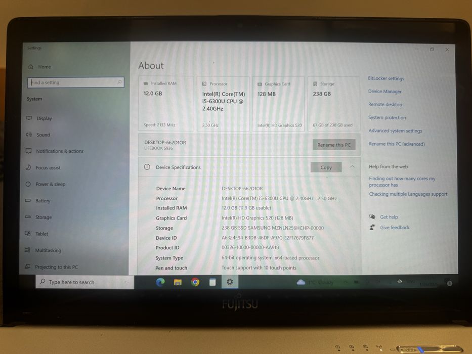 Fujitsu Lifebook S936 TOUCHSCREEN – i5 / 12GB RAM / 256GB SSD