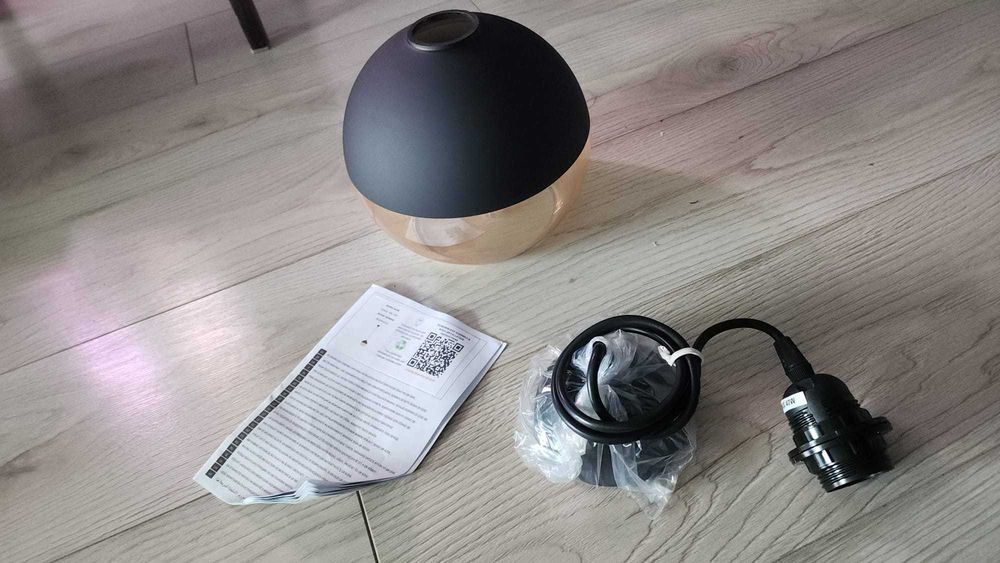 Lustră Opviq CAMINI 1xE27/40W/230V, metal, sticlă, negru, transparent, 1 bec