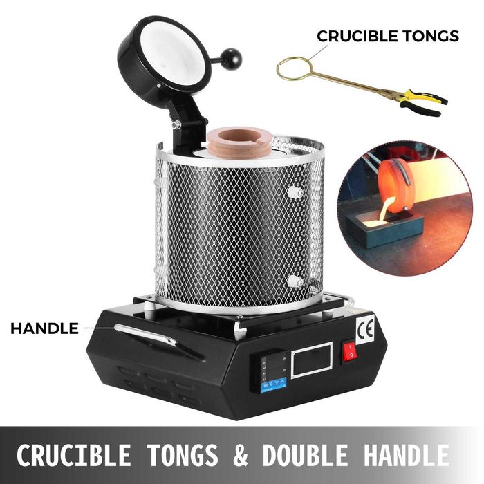 Cuptor electric de topit metale pretioase 1350W 3 kg creuzet ceramic temperatura max 1150 C control PID pentru aur argint cupru aluminiu