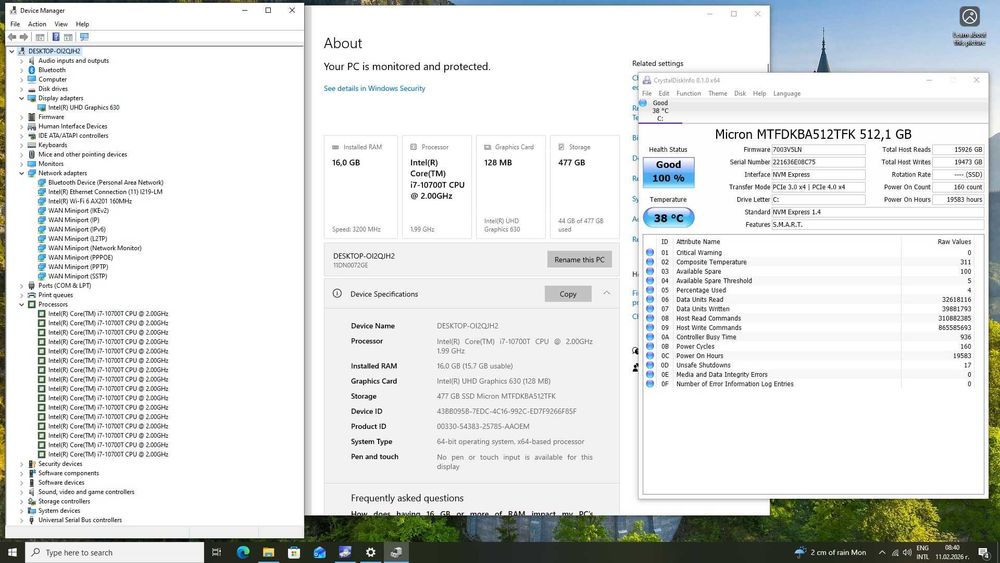Lenovo ThinkCentre M80q Tiny Desktop  i7-10700T/PCIe 512GB/16GB