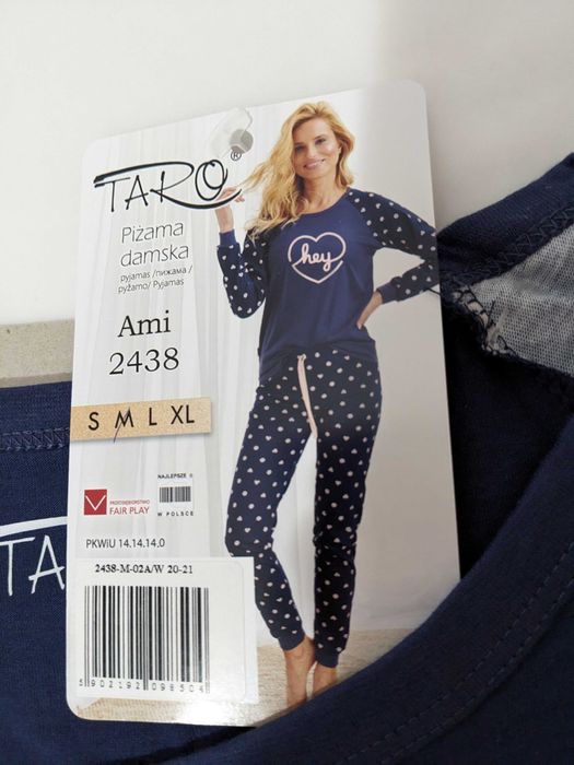 Pijama damă bumbac, albastru cu roz, marime M, noua cu eticheta