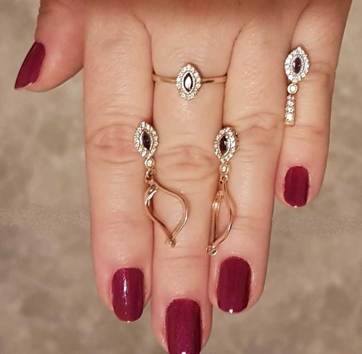 Inel, pandantiv si cercei din aur 14k, cu ametiste si zirconii