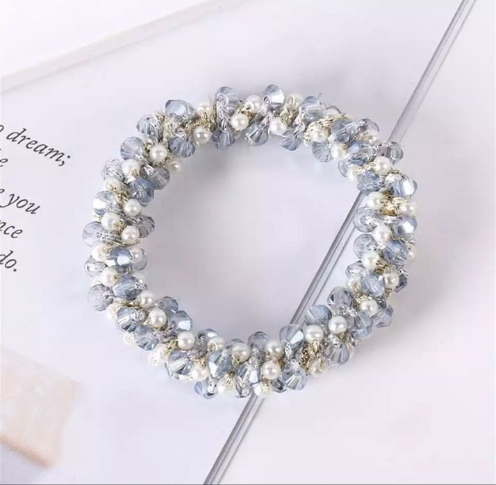 2 в 1 Гривна ластик с камъни и перли/аксесоар за коса