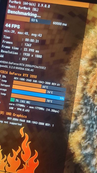 Asus tuf fx506hf /2023 / i5 11400h - rtx 2050 70w