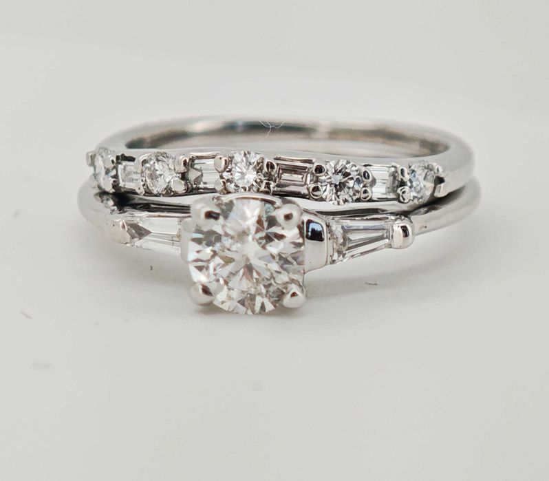 Inel aur 14k cu diamante si verigheta diamante 1.06ct