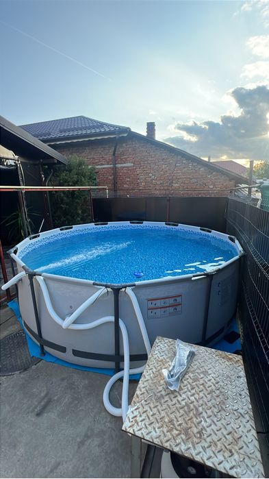 Piscina cu cadru metalic Bestway Pro Max, supraterana, rotunda, cu pompa de filtrare + scara, 366 x 100 cm