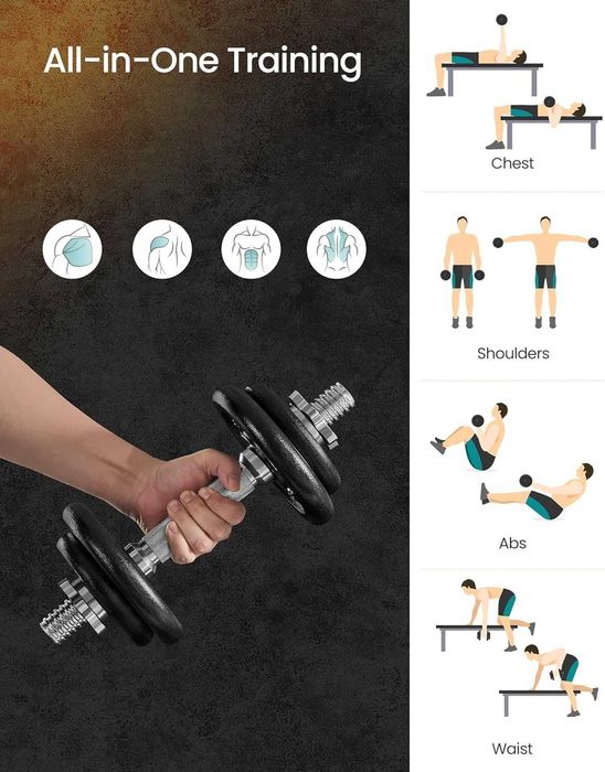 Метални дъмбели 20кг с регулеруема дължина