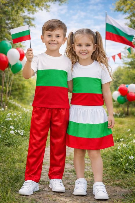 „Детски дрехи за 3 март – бяло, зелено, червено (3–6 г.)“