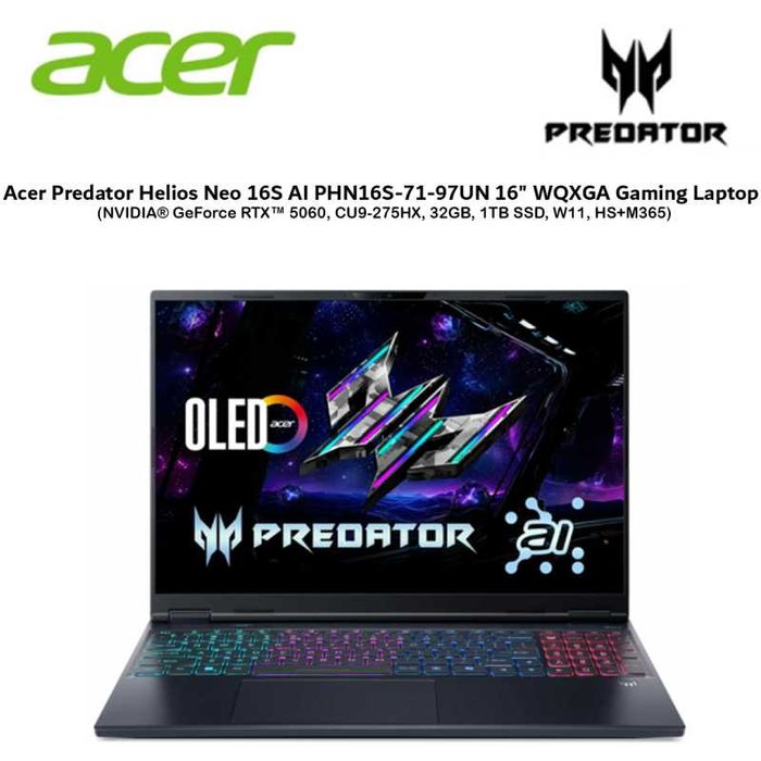 Acer Predator Helios Neo 16S  U9 275HX LPDDR5 32GB 1TB 5060 8GB Oled 2