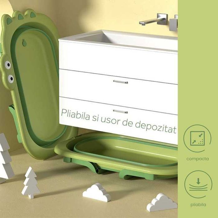Cadita bebelusi pliabila cu pernuta lavabila HappyCroco 0-3 ani - NOUA