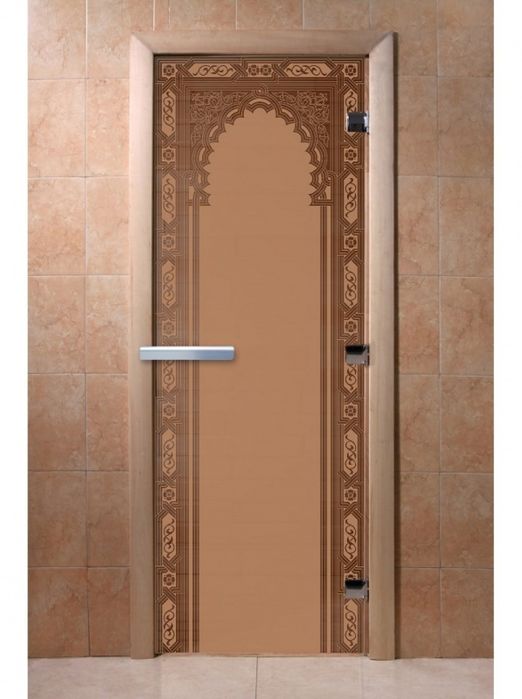 Стеклянная дверь для сауны с рисунком. Saunaga oynali eshik.