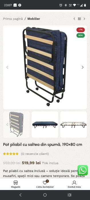 Vând pat pliabil cu saltea