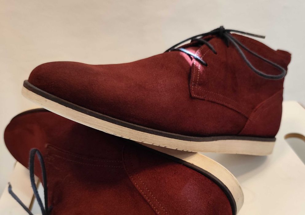 Ghete derby chukka plain toe Pat Calvin 43 casual suede piele naturala moale caramiziu