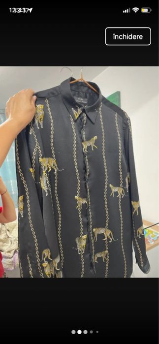 Camasa Zara, satin,  marine S:M, larga