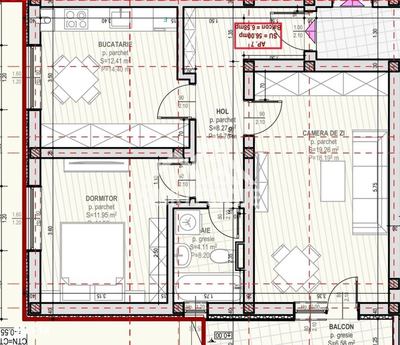 Apartament doua camere decomandat, INTABULAT, etaj 1, Selimbar