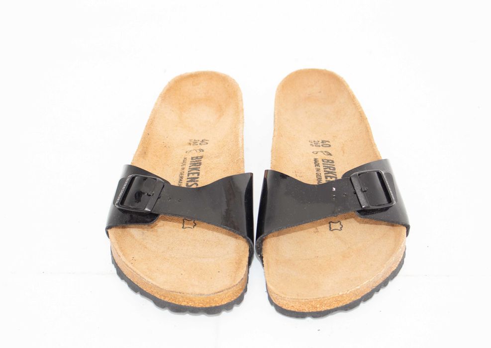 Birkenstock Madrid оригинални чехли черен лак с катарама унисекс 40