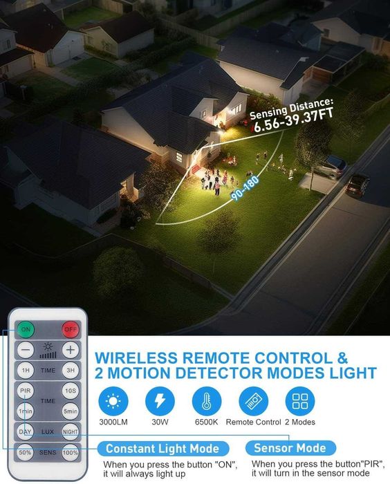 2023 30W охранителен прожектор сензор за движение с IR дистанционно
