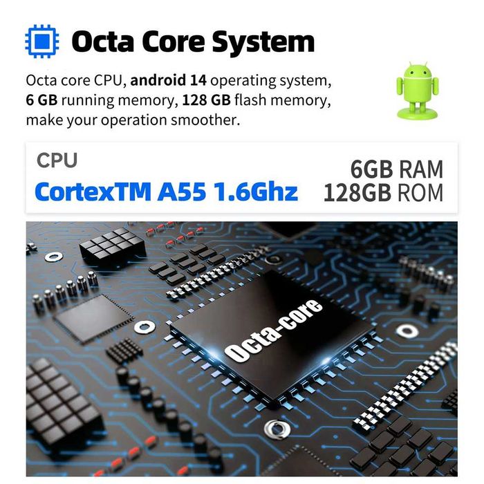 10” 2-DIN мултимедия с Android 14, 4G/LTE, RDS, 6/128GB,
