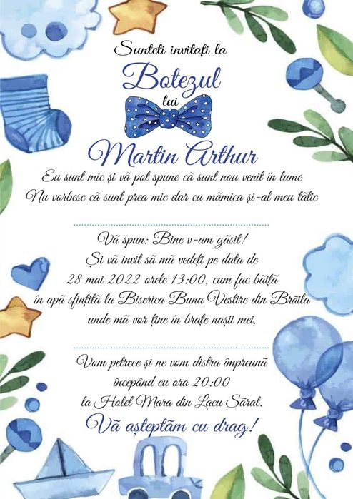 CASUTE DAR de botez / nunta, invitatii, meniuri