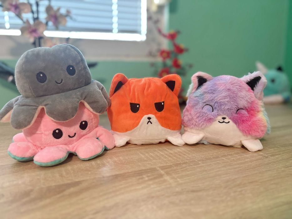 Плюшена играчка с 2 лица - октопод, лисица, еднорог