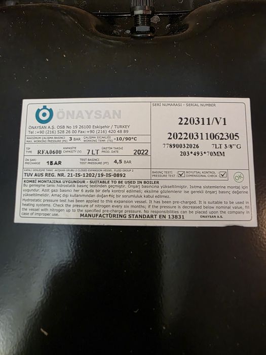 Vas expansiune NOU 7 litri centrala termica Protherm Lynx 24 si 28 TF,