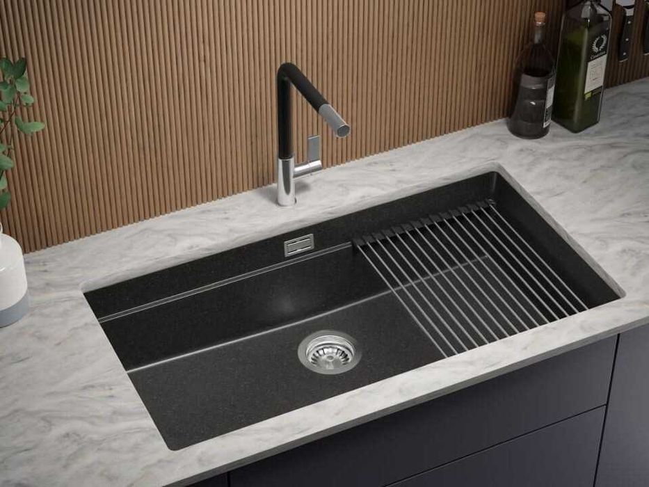 Графит кухненска мивка за вграждане под плот Прага 90 Level 860 x 470