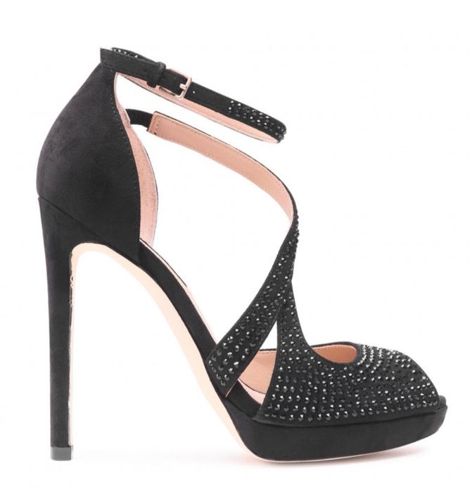 Sandale Guess negre , nr 37, elegamte cu toc inalt, la jumatate pret