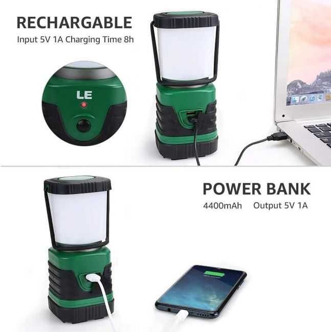 LED акумулаторен фенер за къмпинг, 2 бр /1000 LM, 4400 mAh Power Bank,