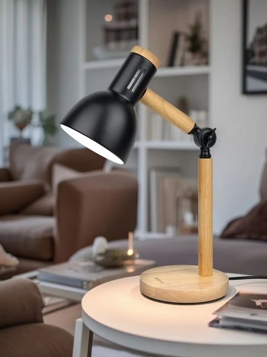 Лампа настольная светильник из натурального дерева и металла