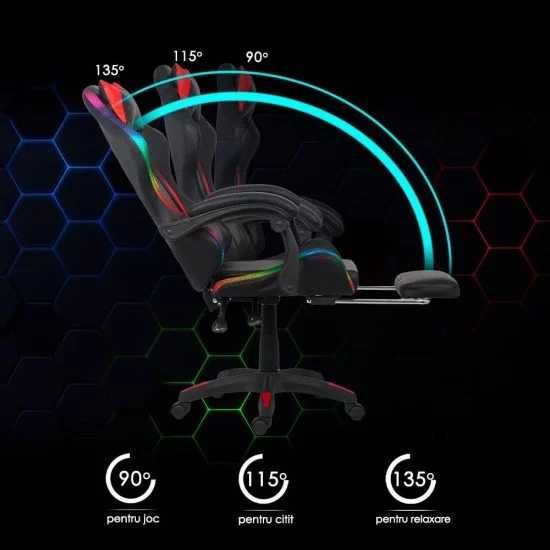 Scaun Gaming cu Masaj - Lumini DHO303 Suport picioare LIVRARE GRATUITA
