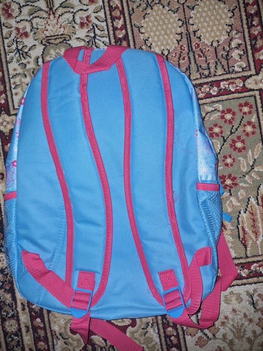 Ghiozdan Ana si Elsa, 3 buzunare cu fermoar, suport pentru apa