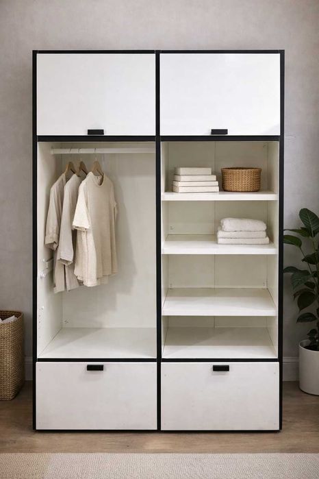 Dulap alb cu rafturi si bara de umerase; Raft; Dressing; Sifonier