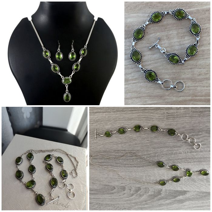 Set argint 925 cu pietre culoarea peridot