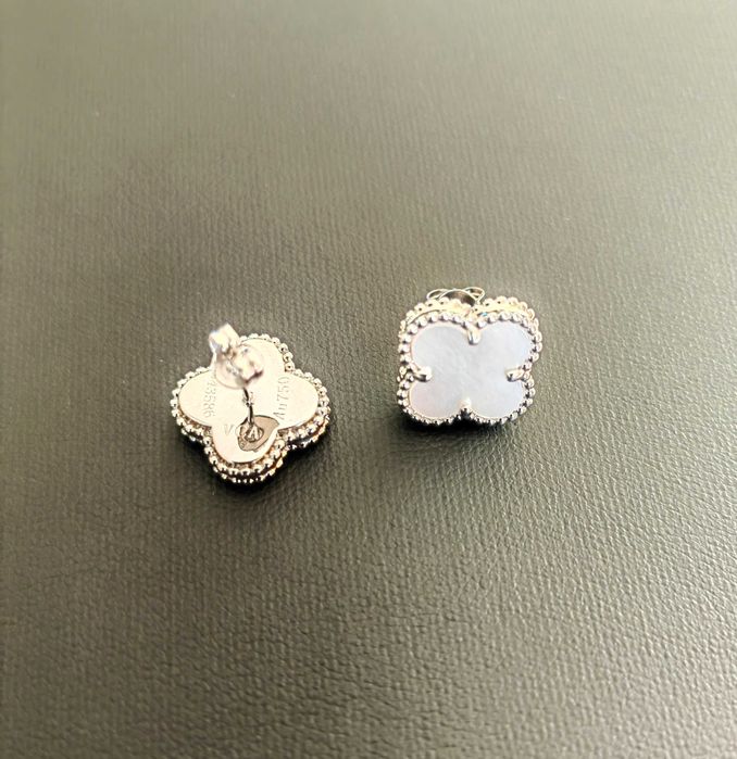 Сребърни обеци с бял седеф - Van Cleef & Arpels VCA Vintage Alhambra