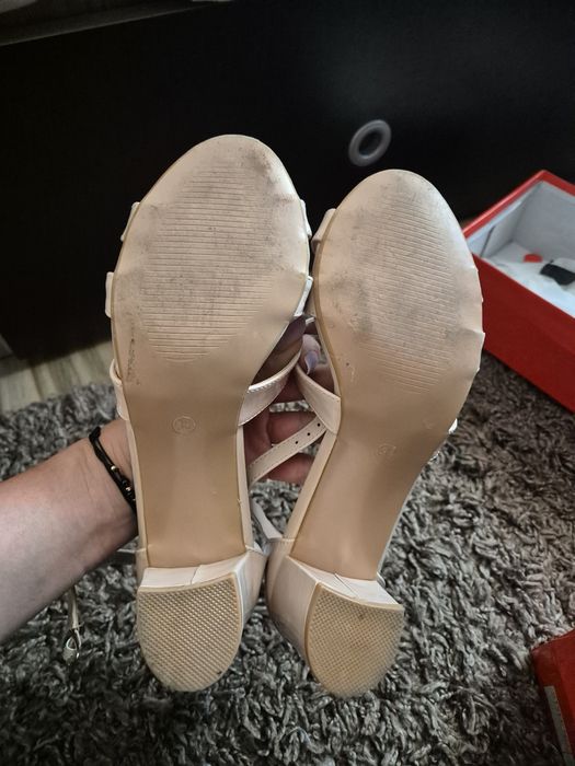 Sandale negre/crem toc gros