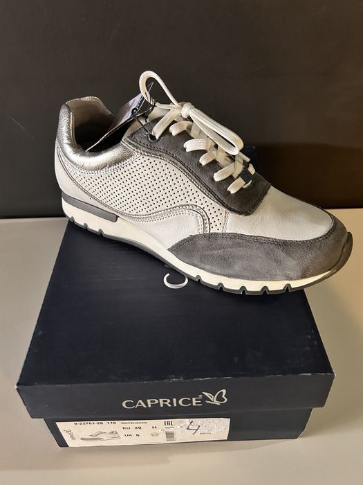 Sneakers piele damă CAPRICE White/Jeans • Mărimea 39 (Calapod lat H) • Noi