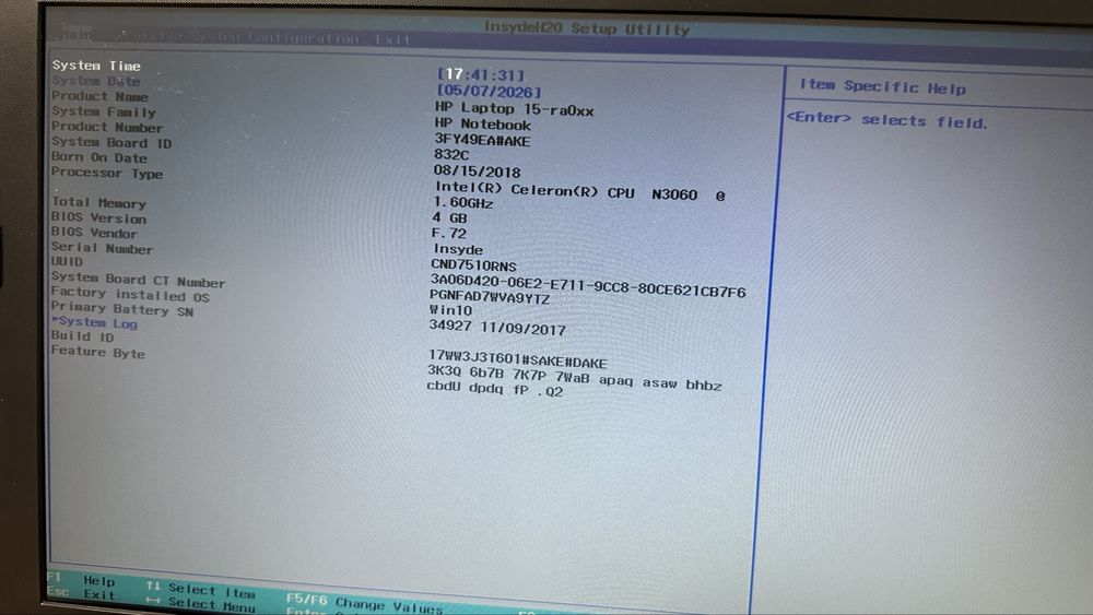 Laptop HP15-ra0xx black