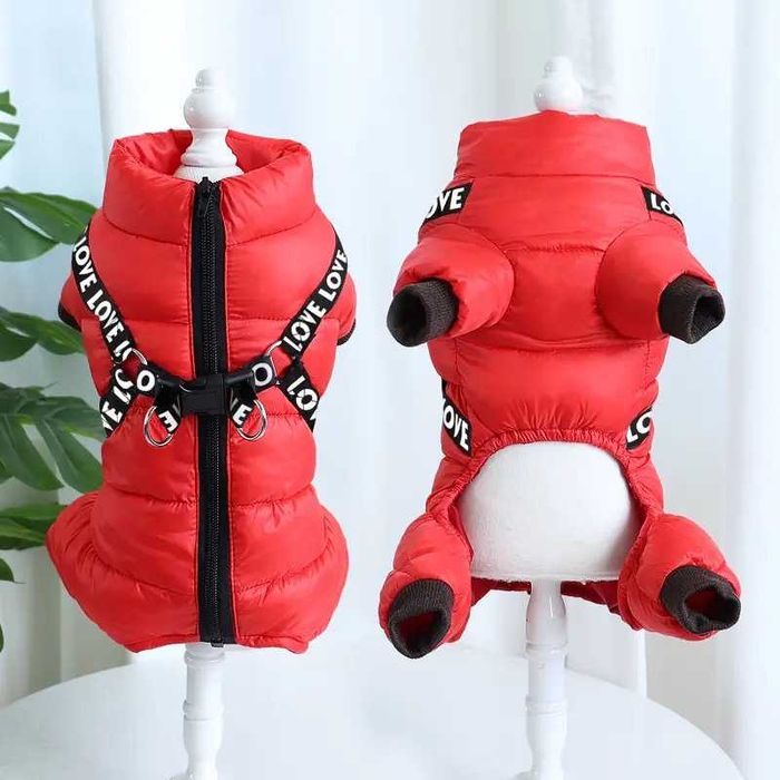 Дреха кучешка зимно ватирано модерно яке гащеризон за куче червен