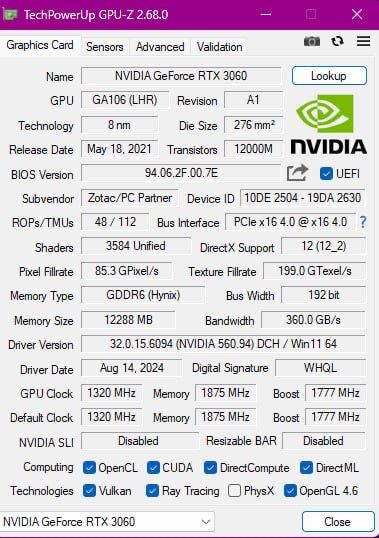 NVIDIA GeForce RTX 3060 12 GB