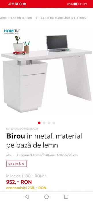 Birou Kika  120/55/76 cm, metal, material pe bază de lemn