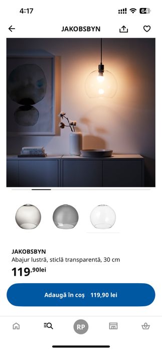 Abajur lustra - sticla transparenta IKEA utilizat
