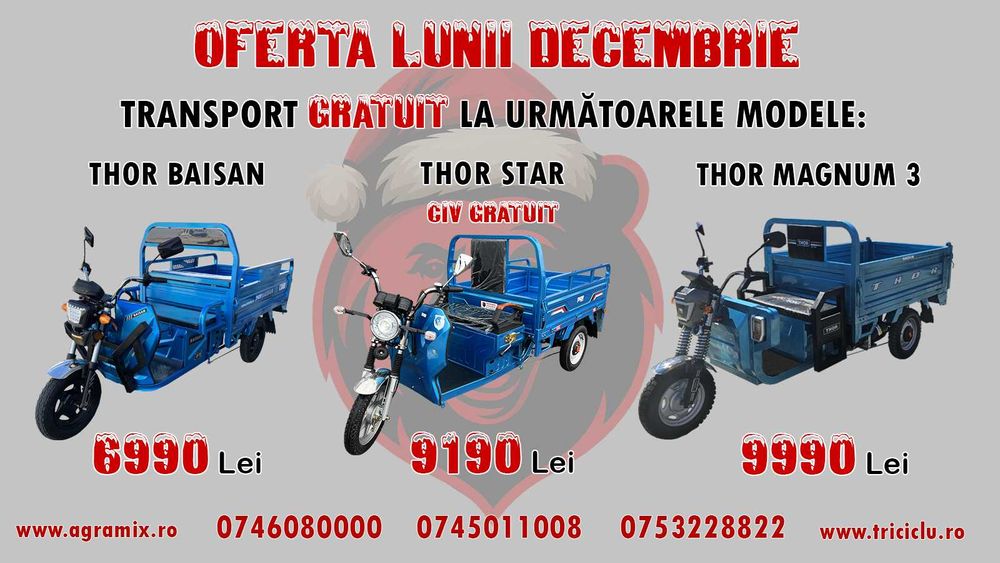 Tricicleta Thor MAGNUM-3 noua electrica cu bena Agramix 1200W