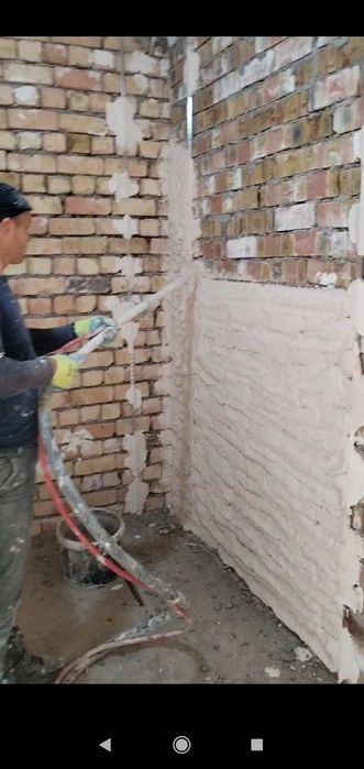 Штукатурка  механизированная гипсовыми смесями по маякам , установка м